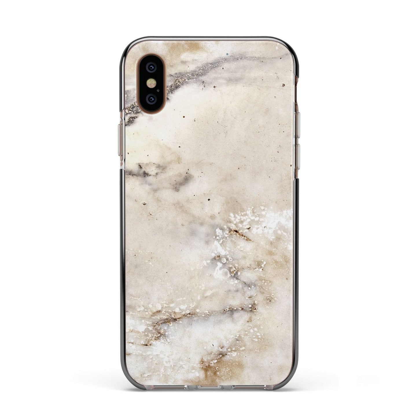 Faux Marble Effect Print Apple iPhone Xs Impact Case Black Edge on Gold Phone