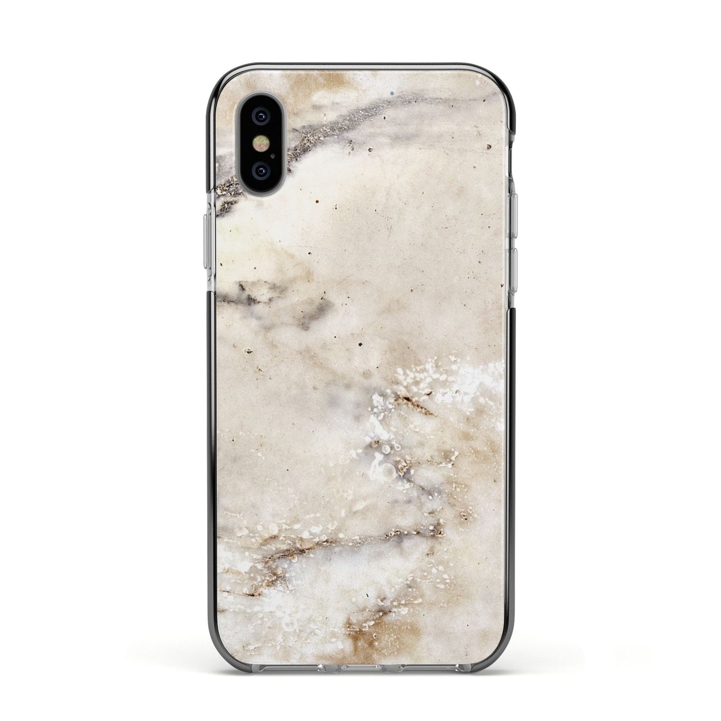 Faux Marble Effect Print Apple iPhone Xs Impact Case Black Edge on Silver Phone