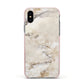 Faux Marble Effect Print Apple iPhone Xs Impact Case Pink Edge on Black Phone