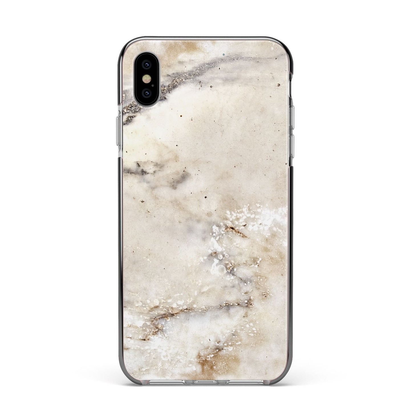 Faux Marble Effect Print Apple iPhone Xs Max Impact Case Black Edge on Silver Phone