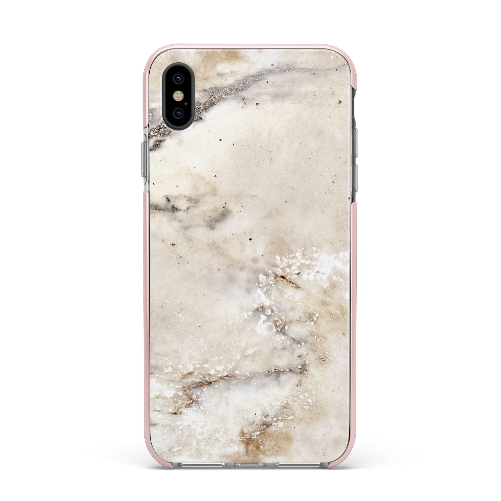 Faux Marble Effect Print Apple iPhone Xs Max Impact Case Pink Edge on Black Phone