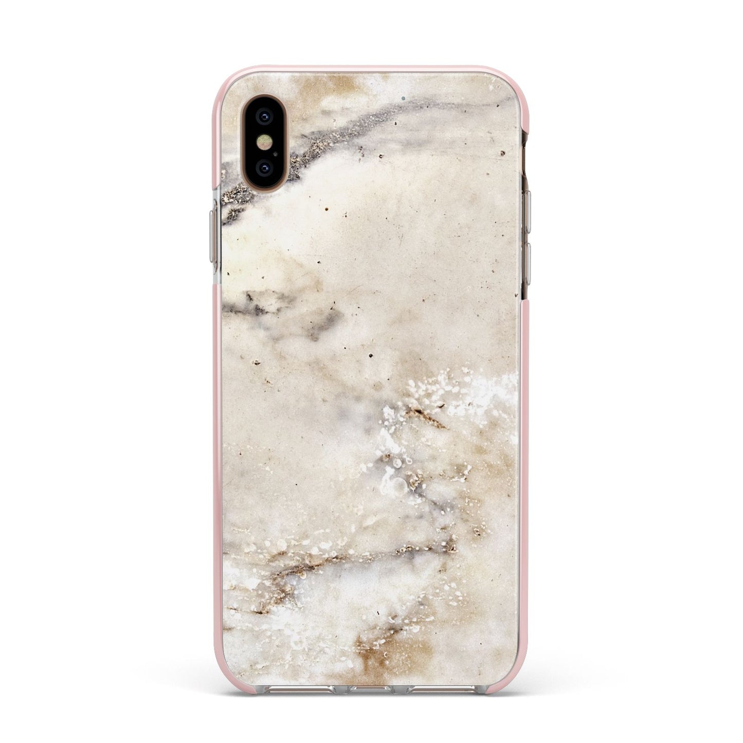Faux Marble Effect Print Apple iPhone Xs Max Impact Case Pink Edge on Gold Phone