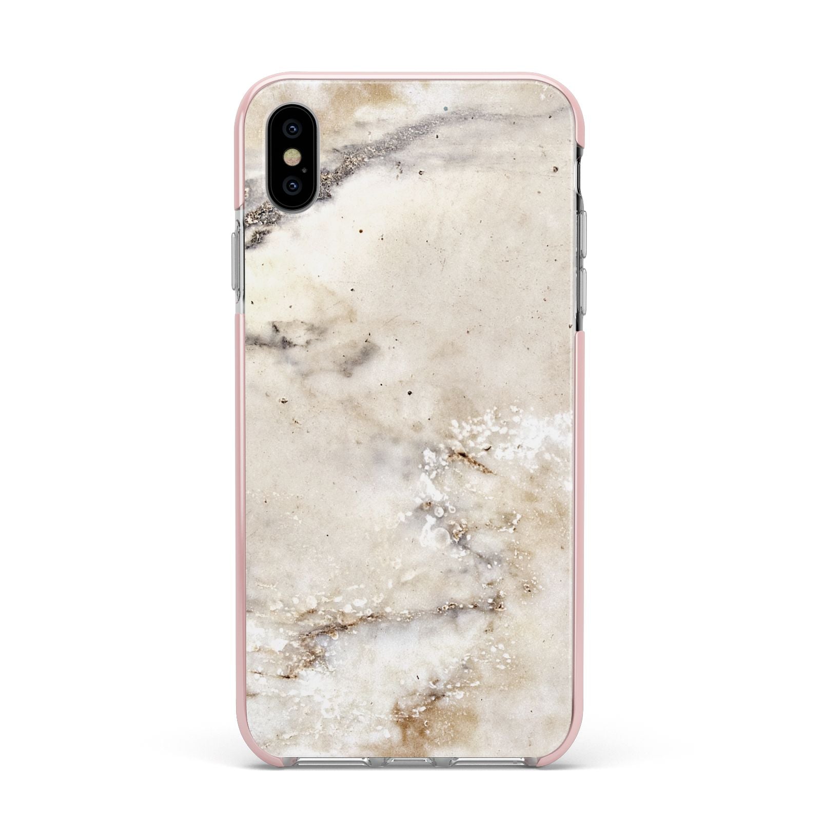 Faux Marble Effect Print Apple iPhone Xs Max Impact Case Pink Edge on Silver Phone