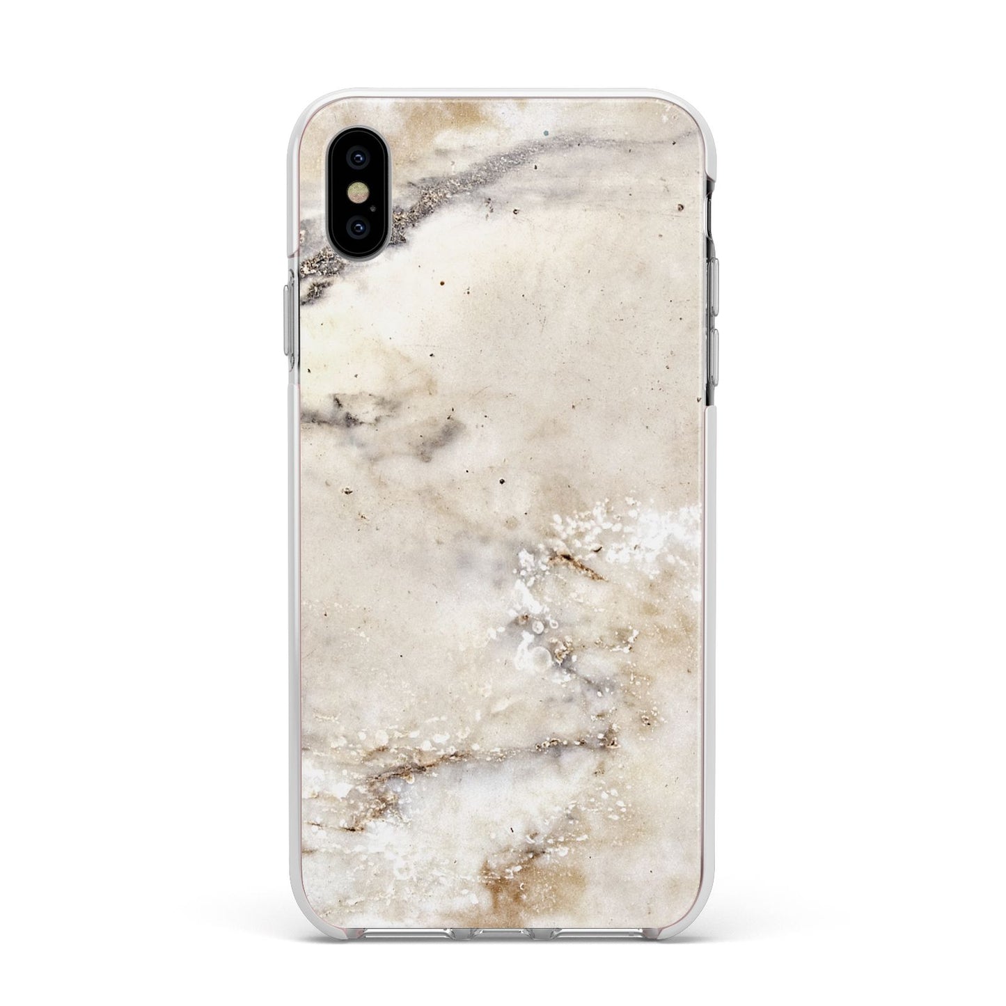 Faux Marble Effect Print Apple iPhone Xs Max Impact Case White Edge on Silver Phone