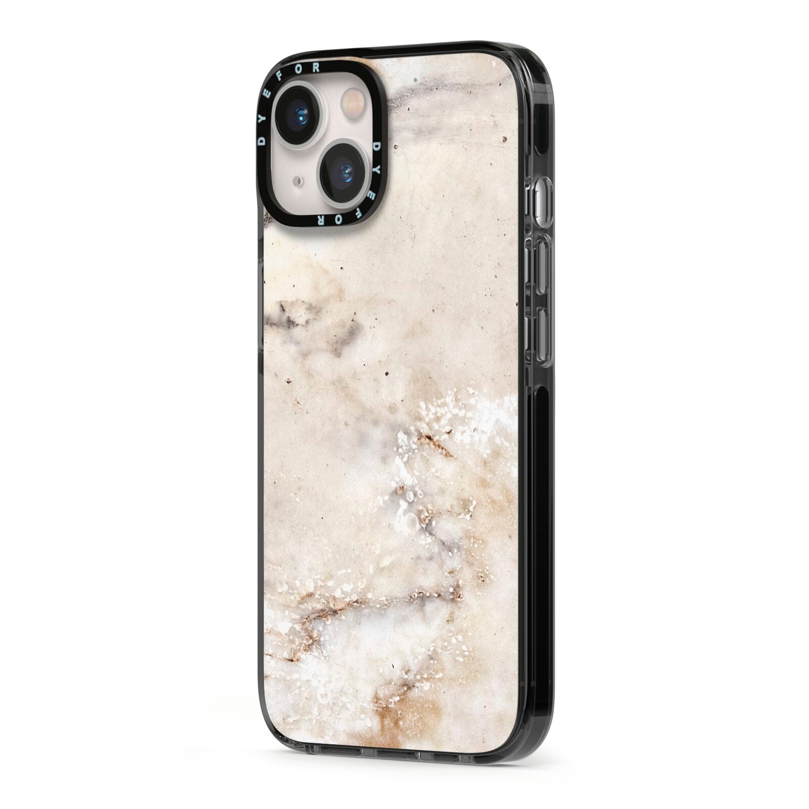 Faux Marble Effect Print iPhone 13 Black Impact Case Side Angle on Silver phone