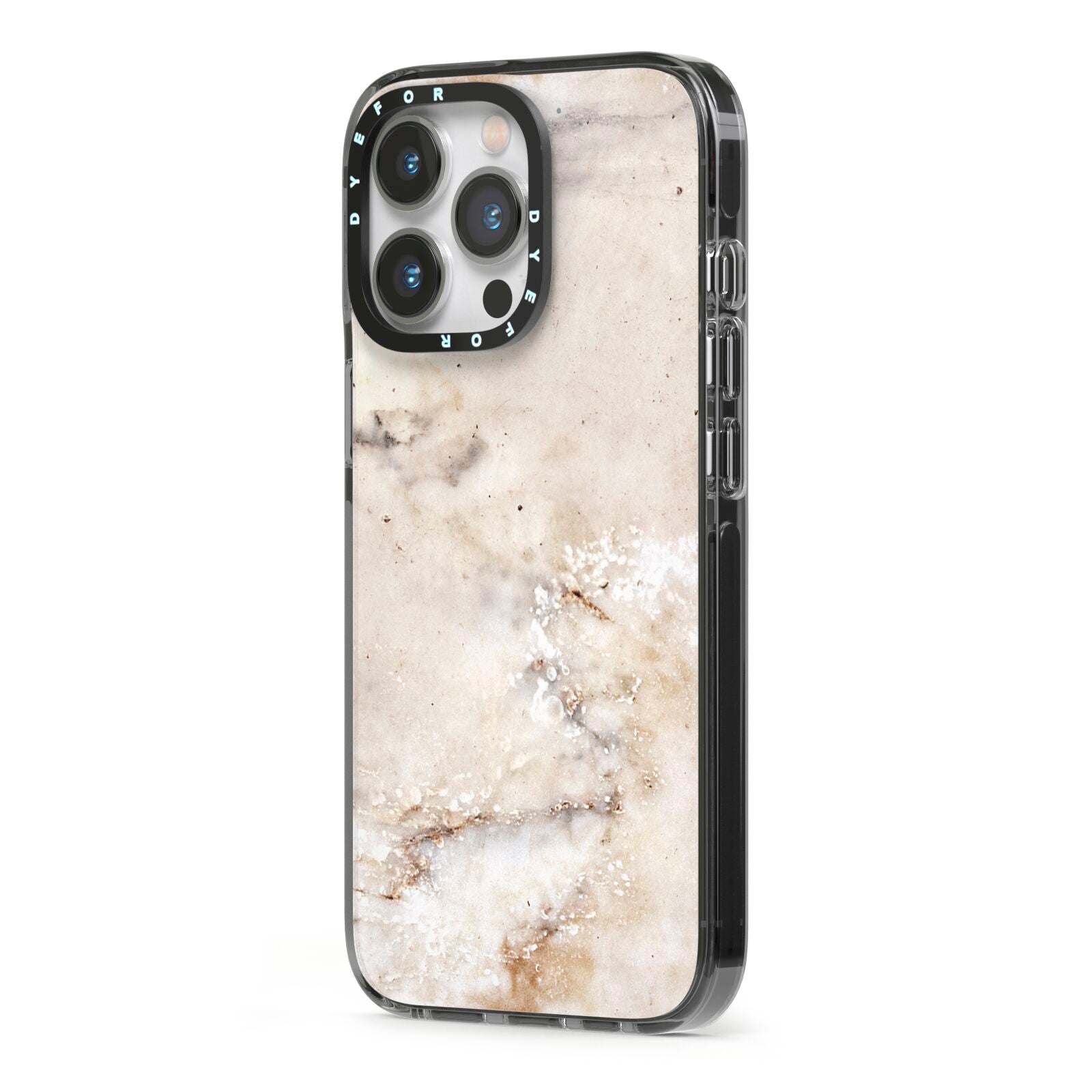 Faux Marble Effect Print iPhone 13 Pro Black Impact Case Side Angle on Silver phone