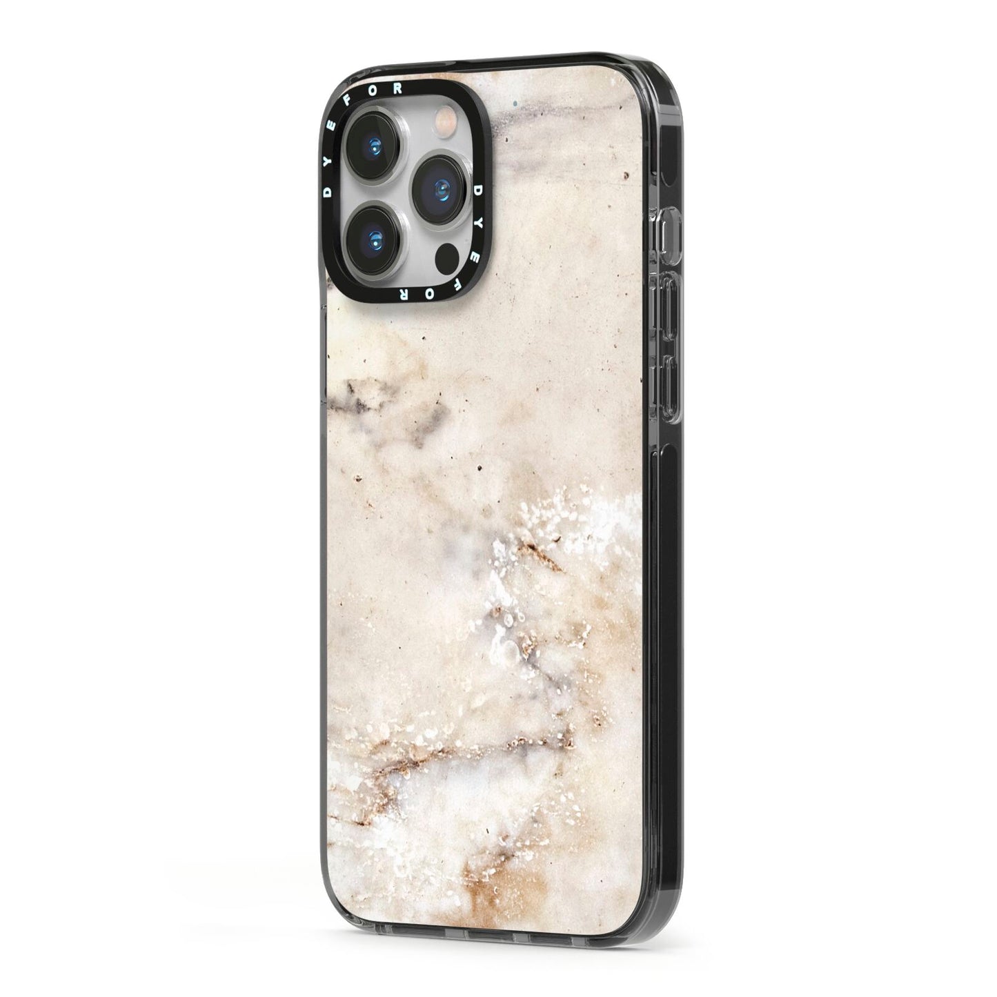 Faux Marble Effect Print iPhone 13 Pro Max Black Impact Case Side Angle on Silver phone