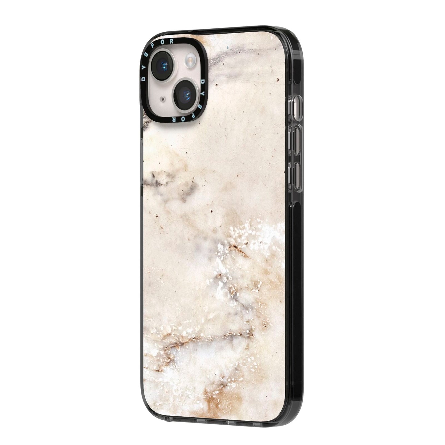 Faux Marble Effect Print iPhone 14 Plus Black Impact Case Side Angle on Silver phone