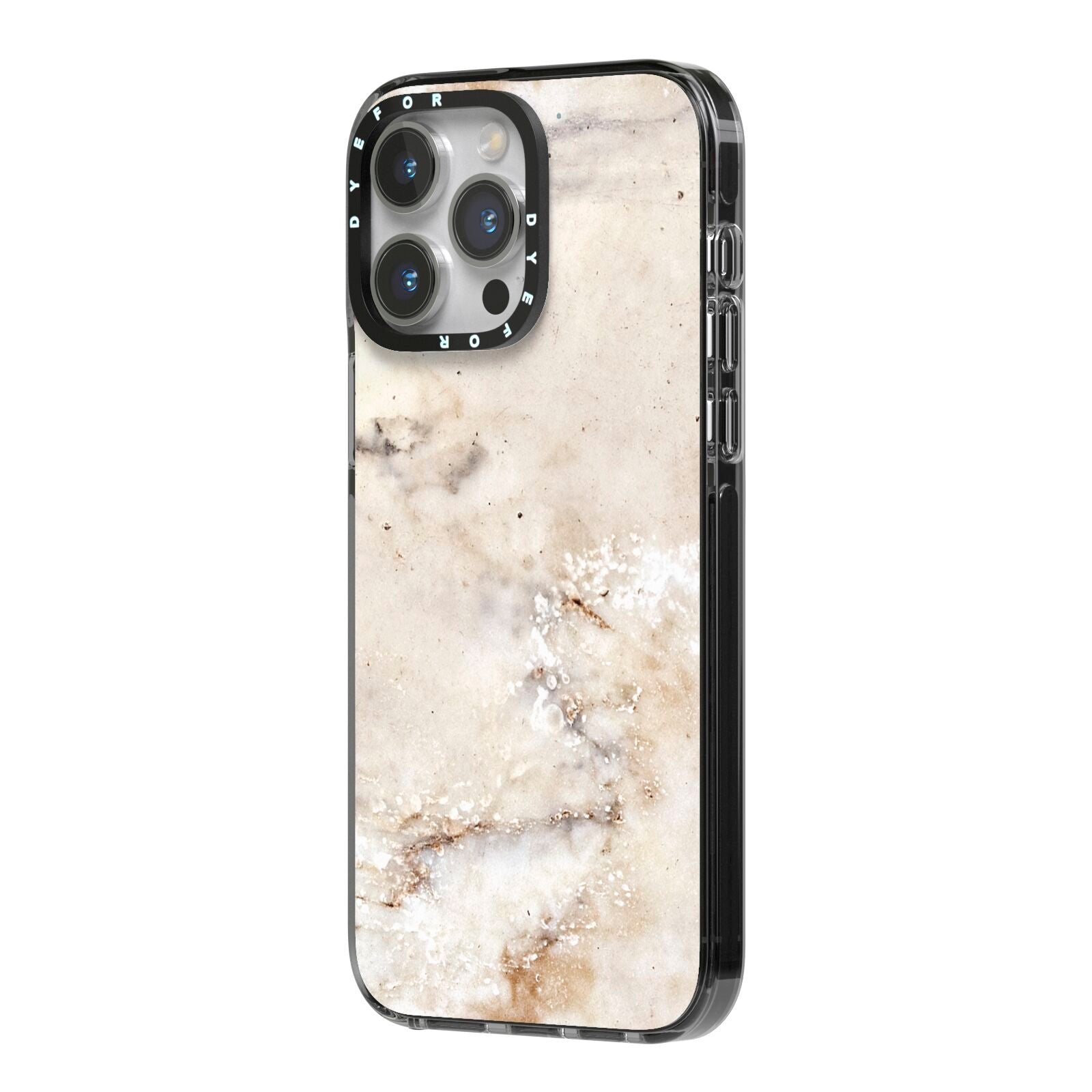 Faux Marble Effect Print iPhone 14 Pro Max Black Impact Case Side Angle on Silver phone