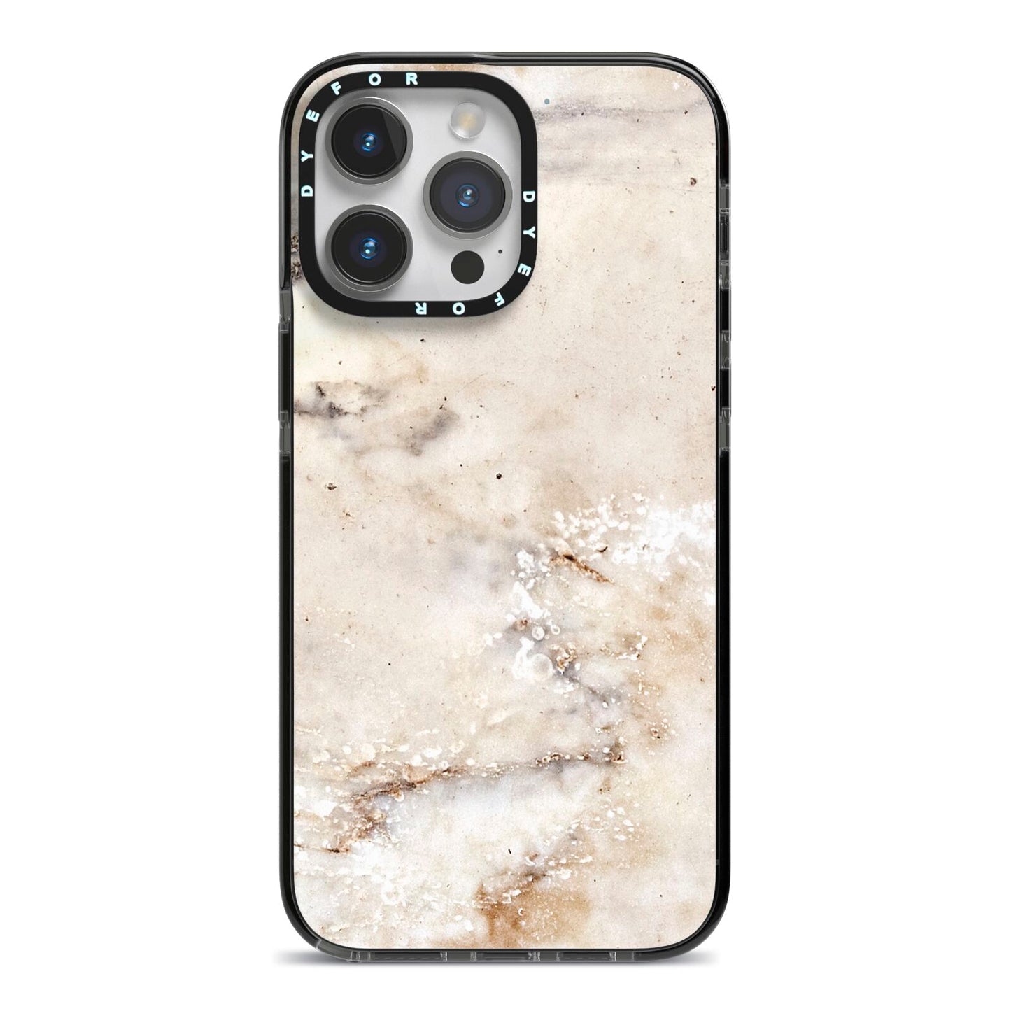 Faux Marble Effect Print iPhone 14 Pro Max Black Impact Case on Silver phone