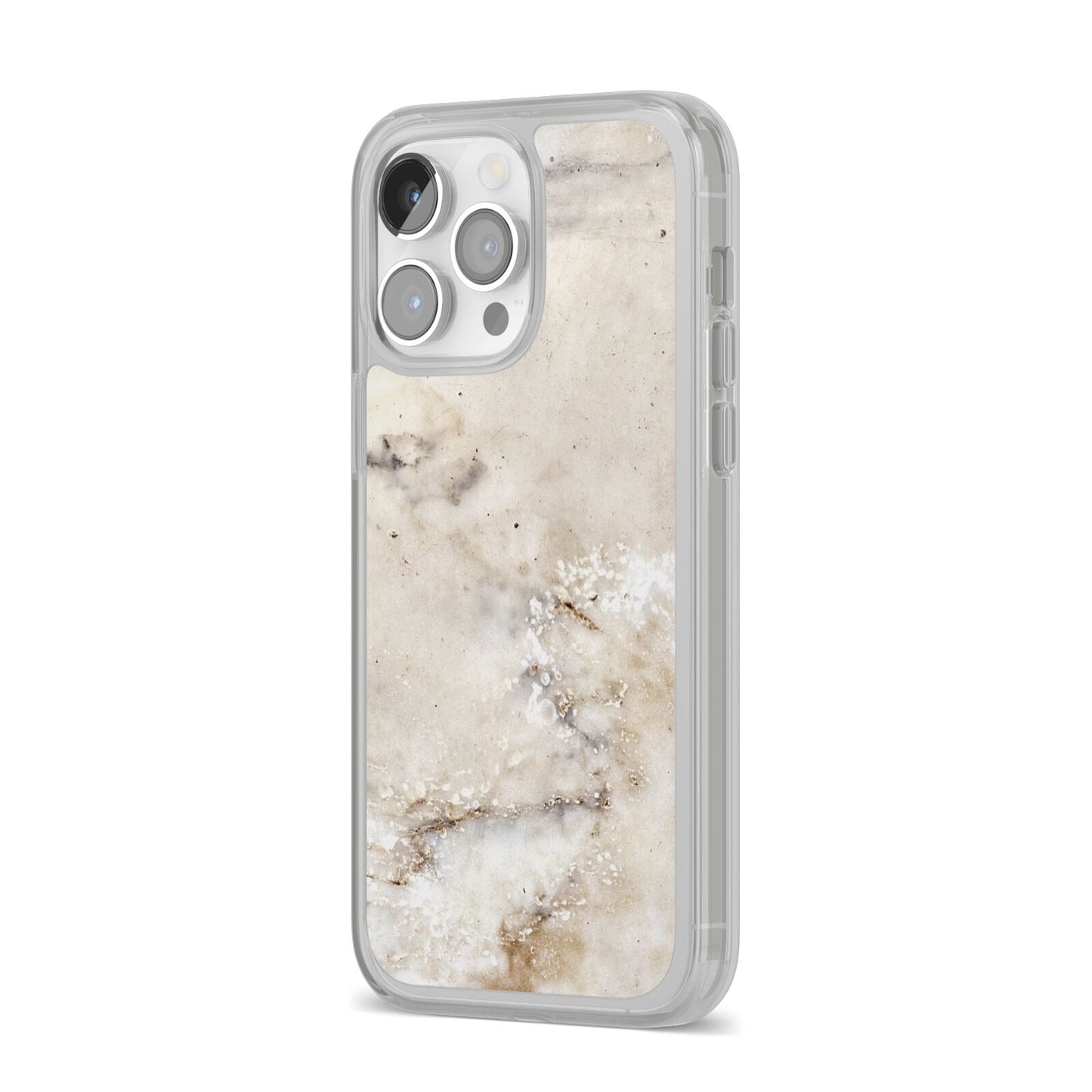 Faux Marble Effect Print iPhone 14 Pro Max Clear Tough Case Silver Angled Image