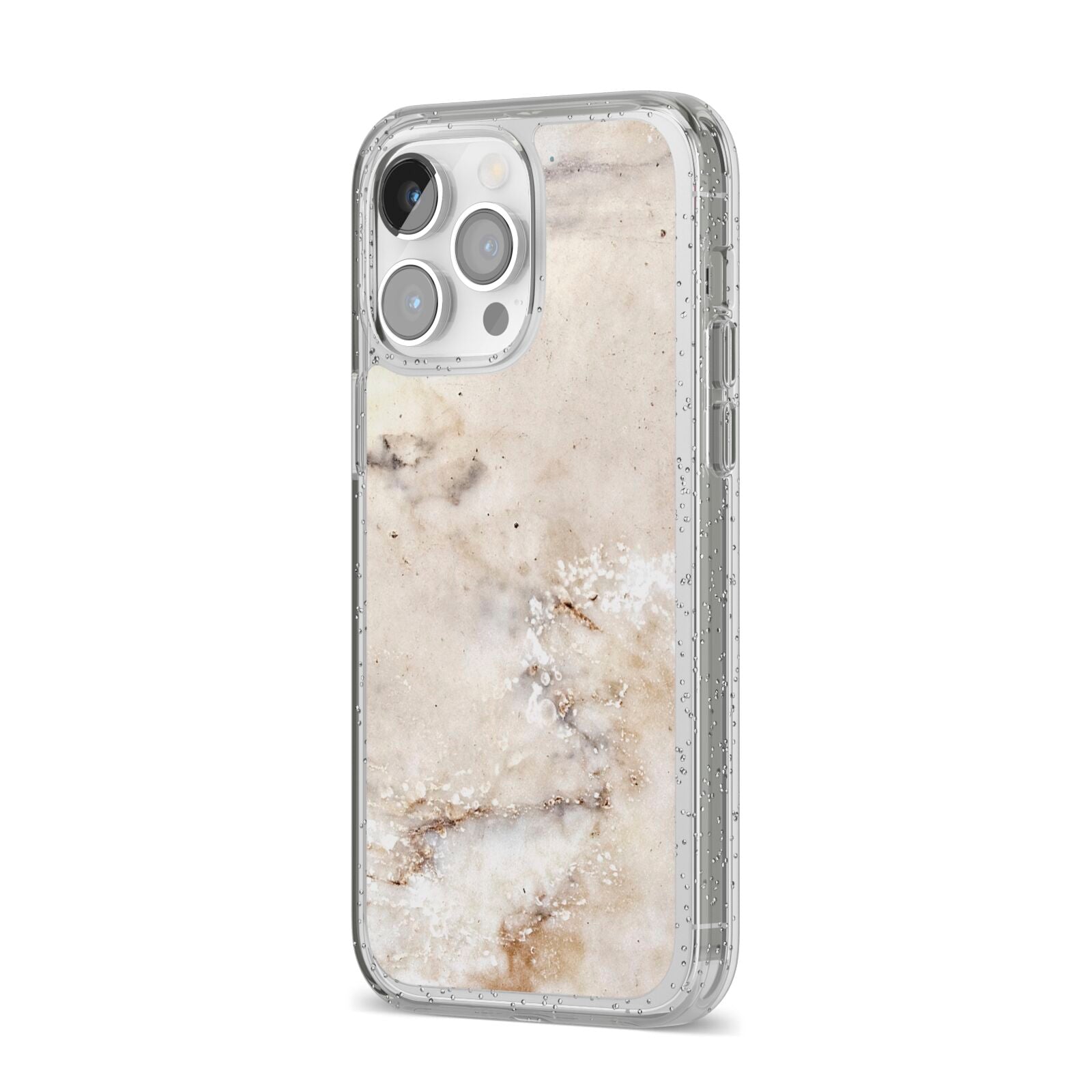 Faux Marble Effect Print iPhone 14 Pro Max Glitter Tough Case Silver Angled Image