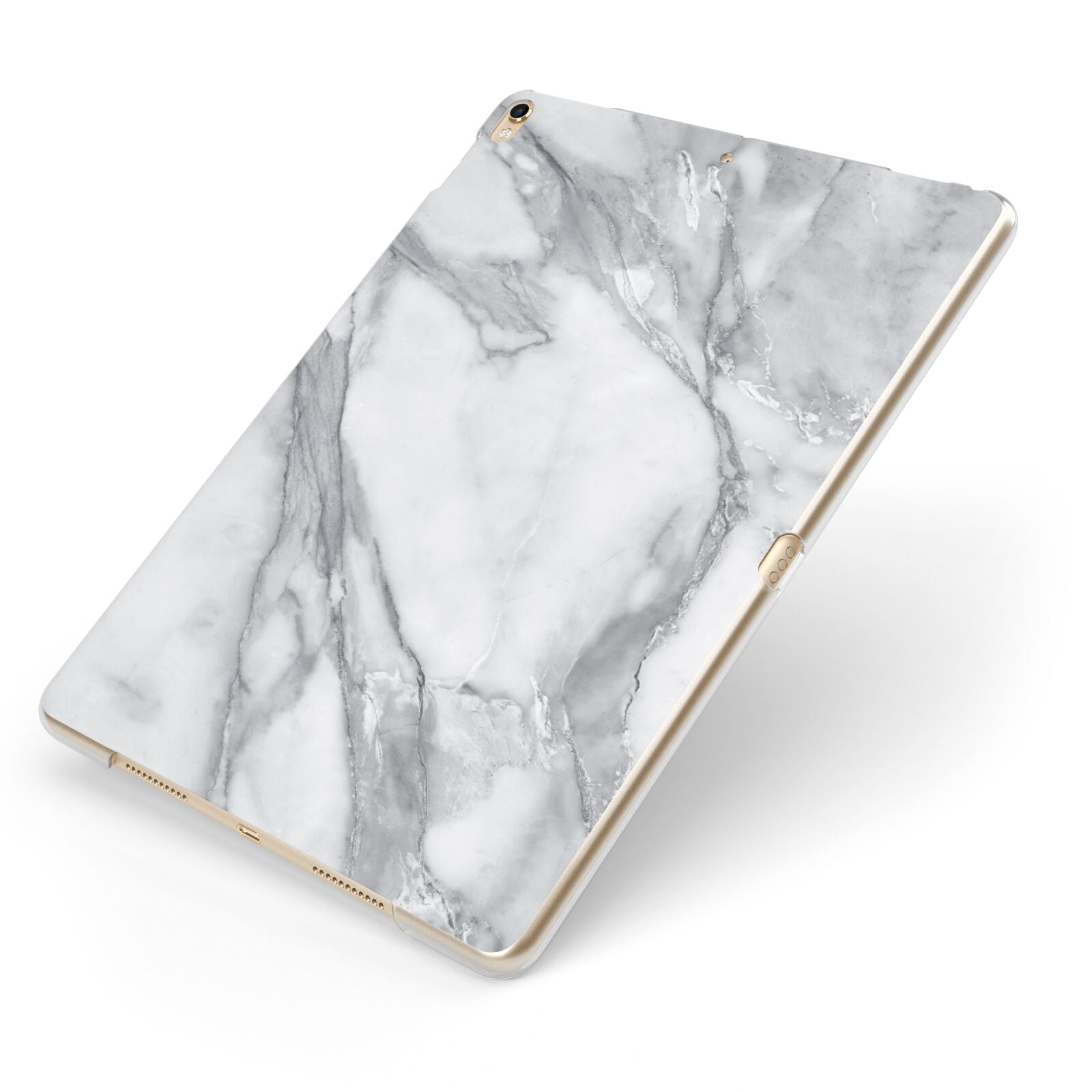 Faux Marble Effect White Grey Apple iPad Case on Gold iPad Side View