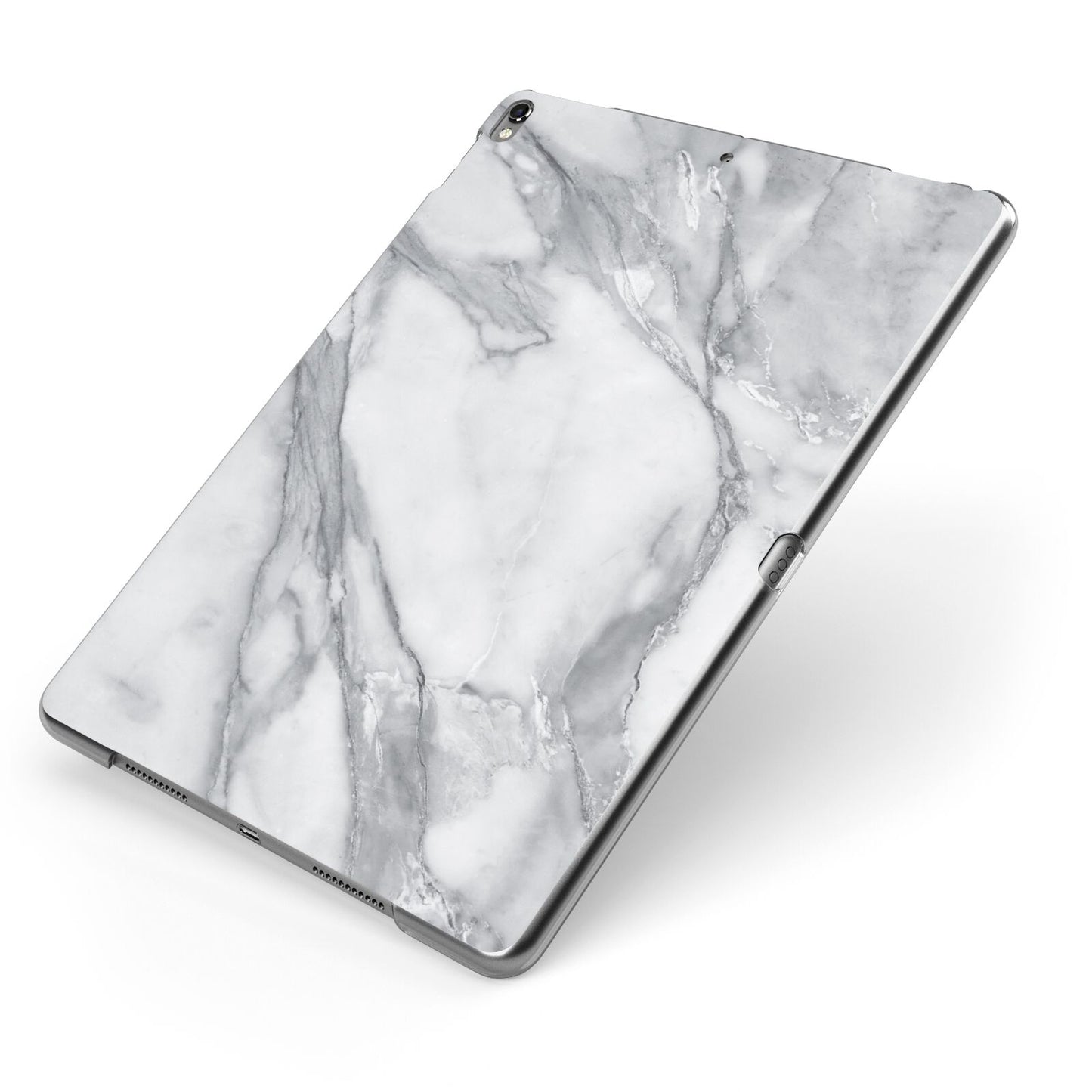 Faux Marble Effect White Grey Apple iPad Case on Grey iPad Side View