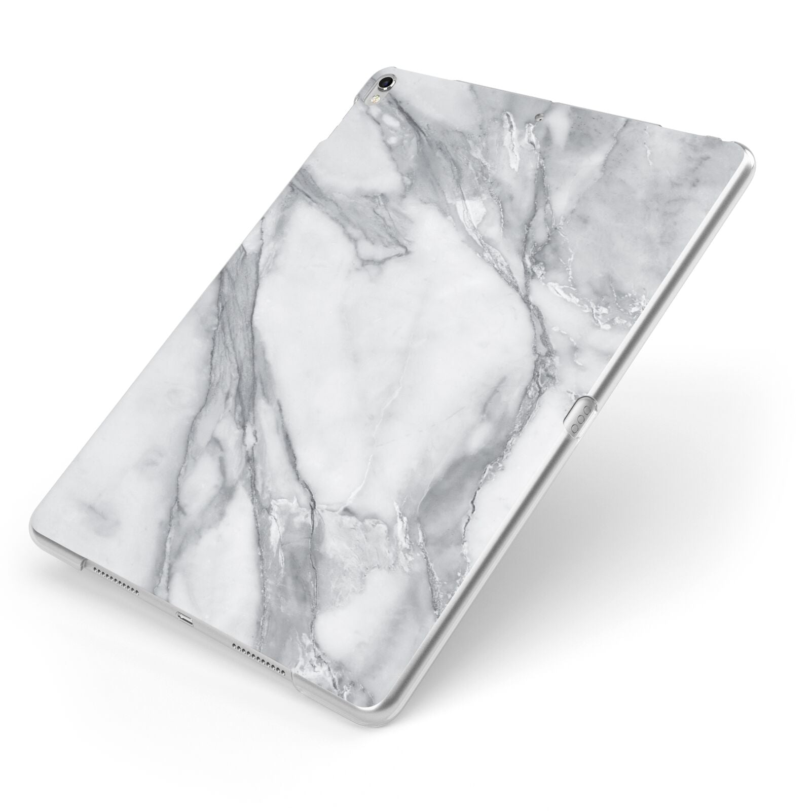 Faux Marble Effect White Grey Apple iPad Case on Silver iPad Side View