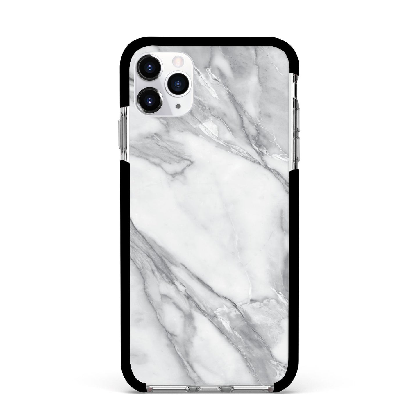 Faux Marble Effect White Grey Apple iPhone 11 Pro Max in Silver with Black Impact Case