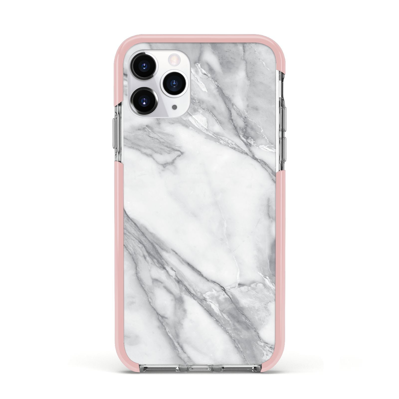 Faux Marble Effect White Grey Apple iPhone 11 Pro in Silver with Pink Impact Case