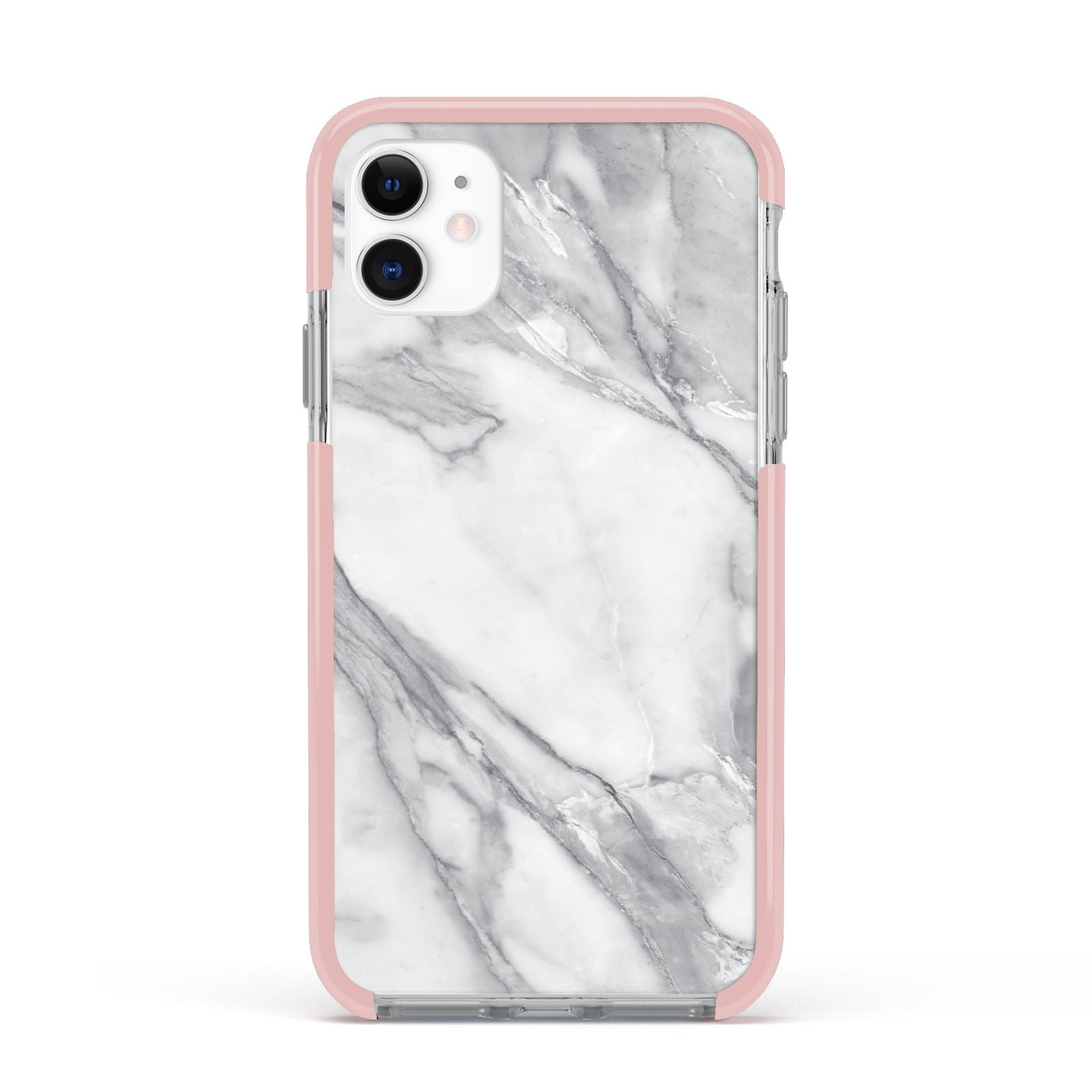 Faux Marble Effect White Grey Apple iPhone 11 in White with Pink Impact Case