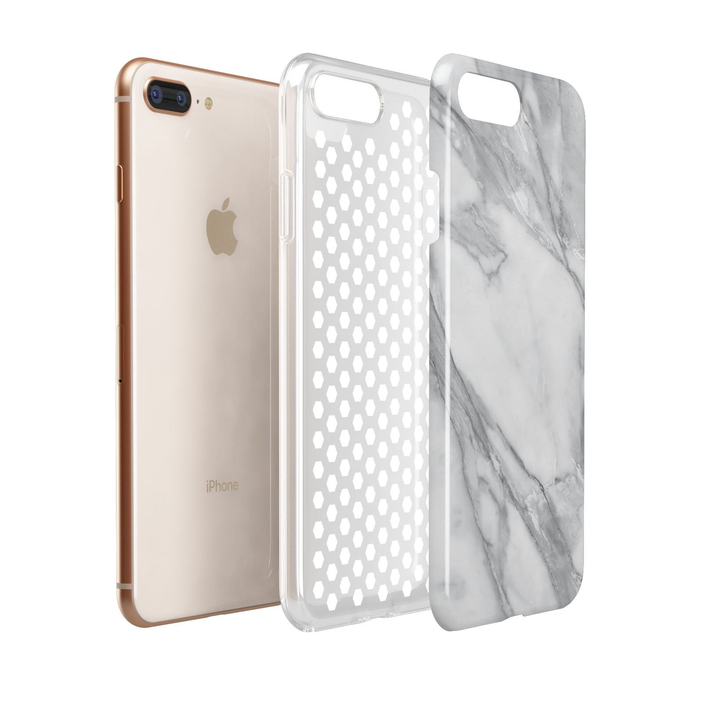 Faux Marble Effect White Grey Apple iPhone 7 8 Plus 3D Tough Case Expanded View