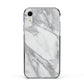 Faux Marble Effect White Grey Apple iPhone XR Impact Case Black Edge on Silver Phone