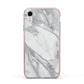 Faux Marble Effect White Grey Apple iPhone XR Impact Case Pink Edge on Silver Phone