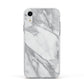 Faux Marble Effect White Grey Apple iPhone XR Impact Case White Edge on Silver Phone