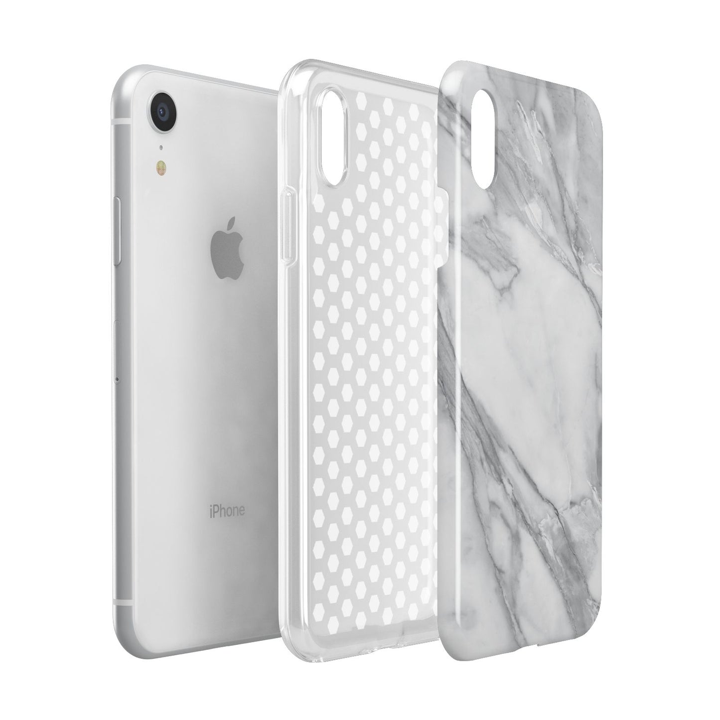 Faux Marble Effect White Grey Apple iPhone XR White 3D Tough Case Expanded view