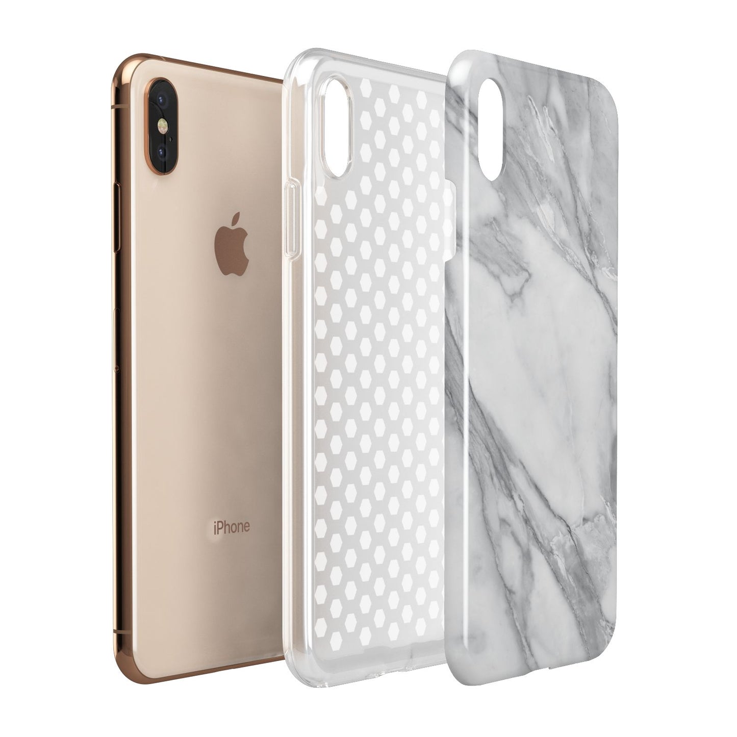 Faux Marble Effect White Grey Apple iPhone Xs Max 3D Tough Case Expanded View