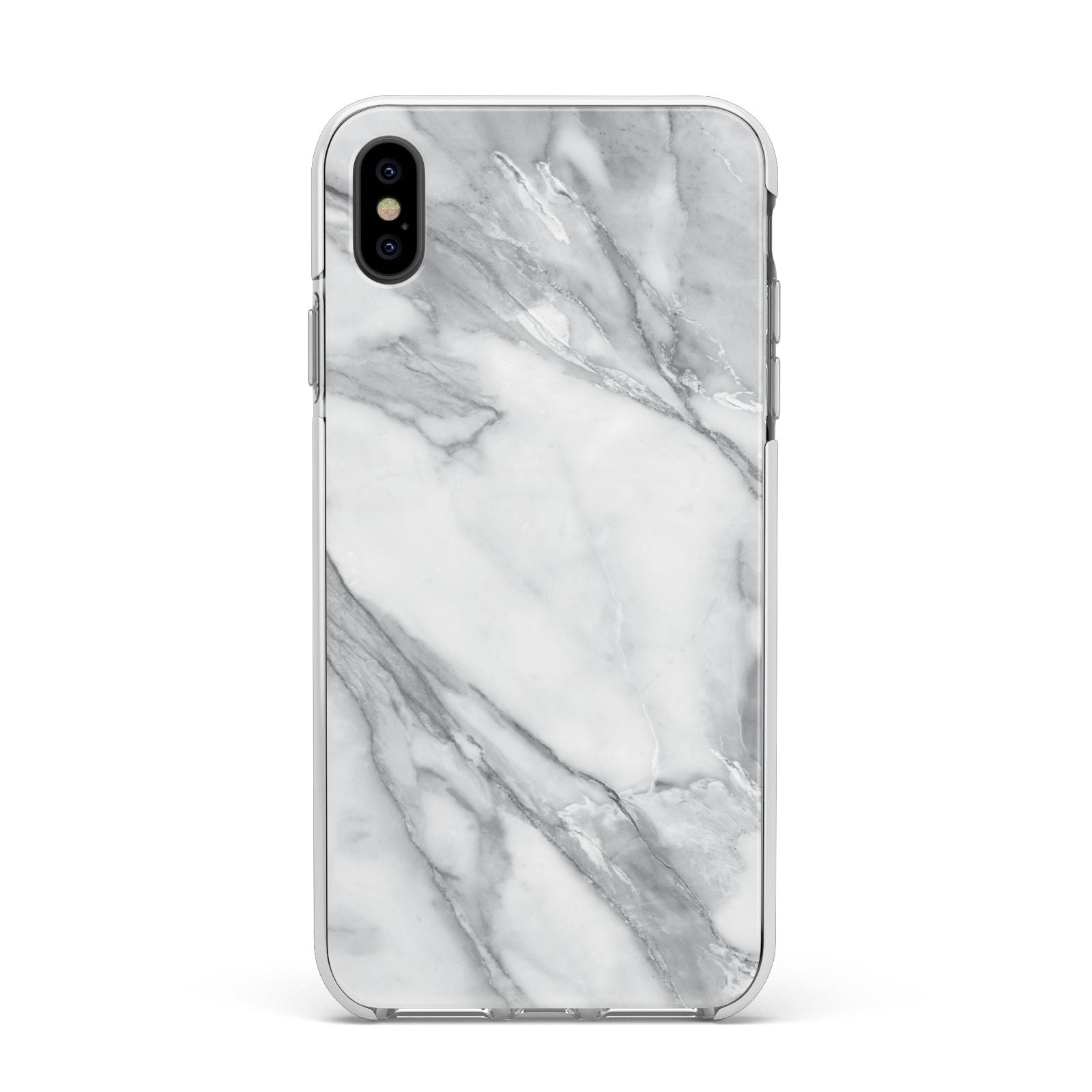 Faux Marble Effect White Grey Apple iPhone Xs Max Impact Case White Edge on Black Phone
