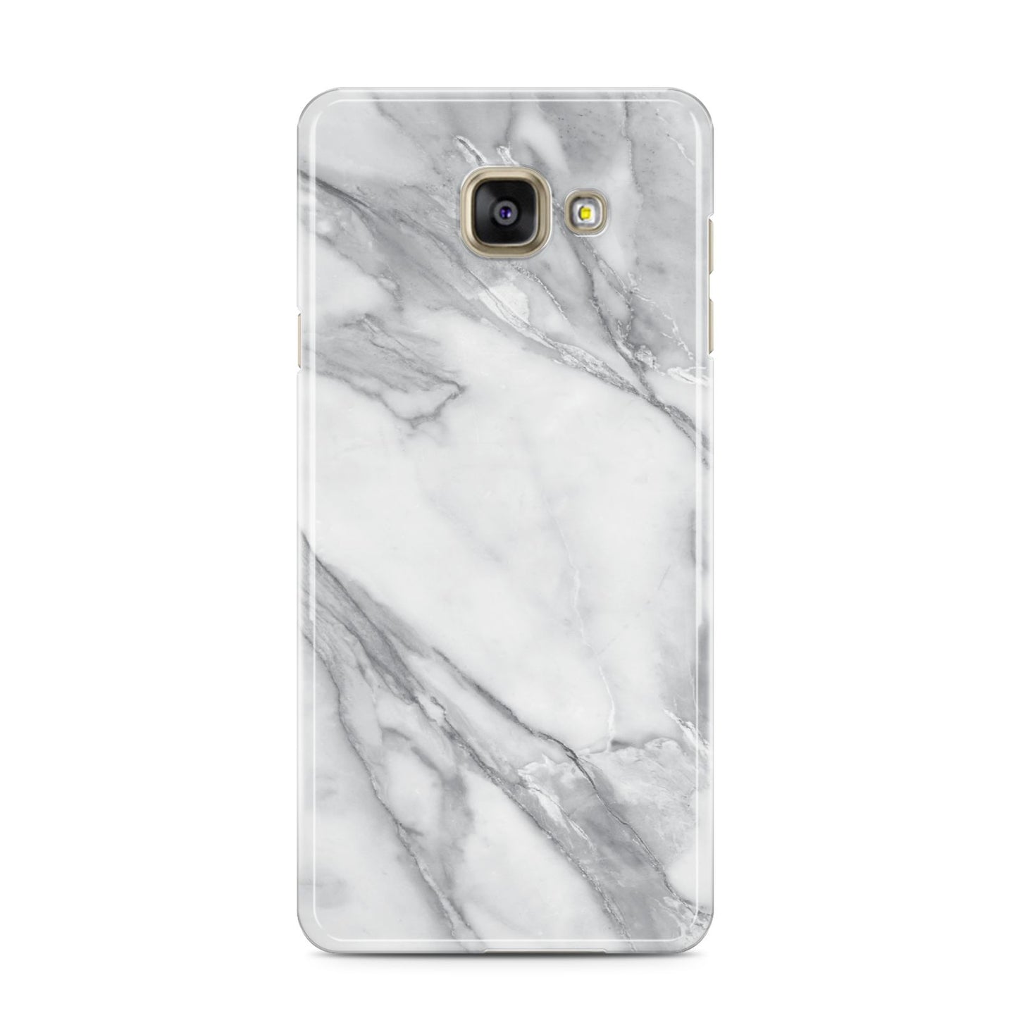 Faux Marble Effect White Grey Samsung Galaxy A3 2016 Case on gold phone