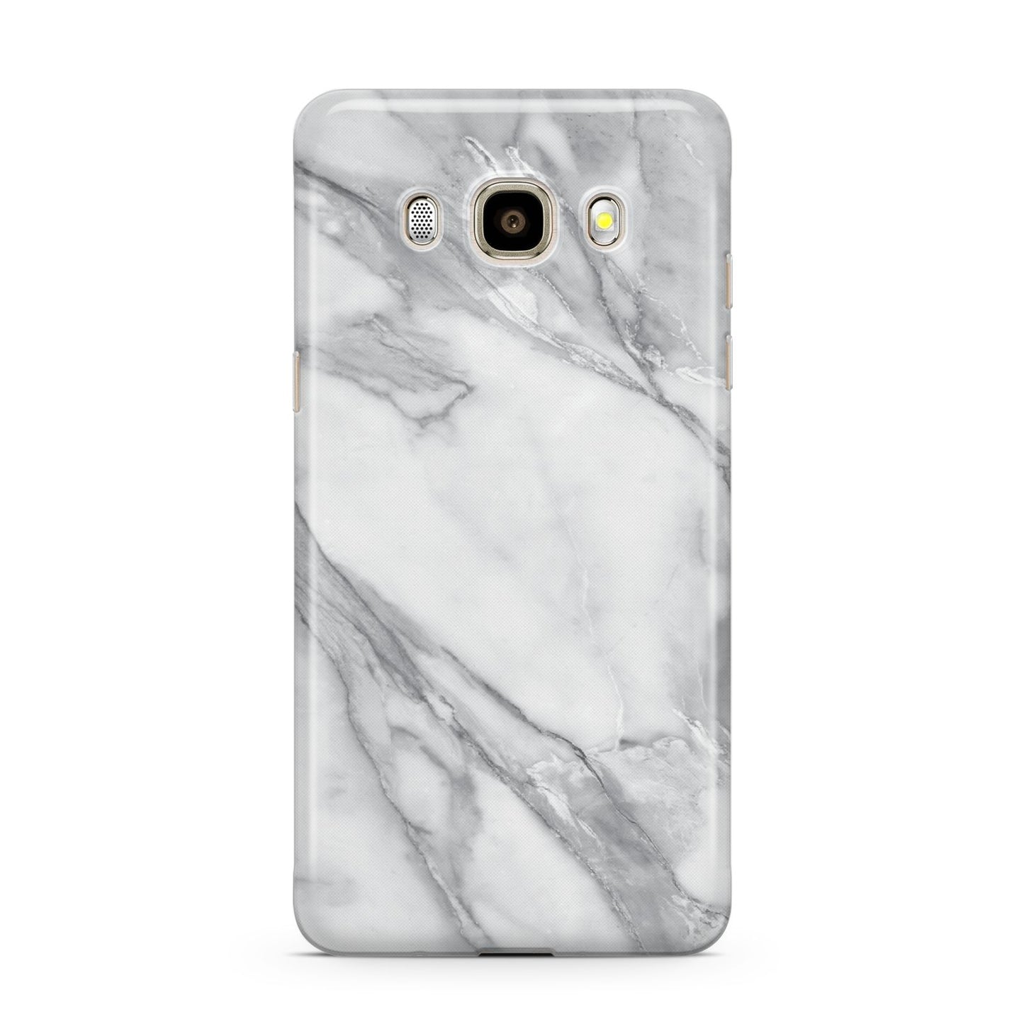 Faux Marble Effect White Grey Samsung Galaxy J7 2016 Case on gold phone
