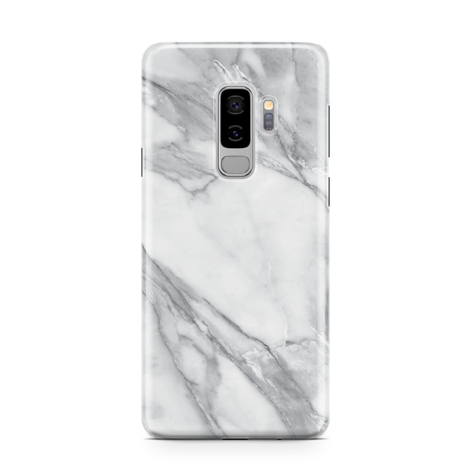 Faux Marble Effect White Grey Samsung Galaxy S9 Plus Case on Silver phone