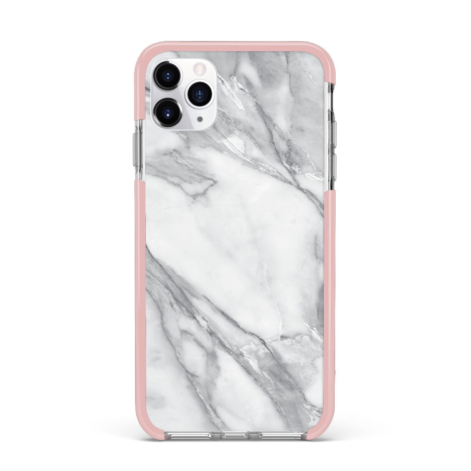 Faux Marble Effect White Grey iPhone 11 Pro Max Impact Pink Edge Case