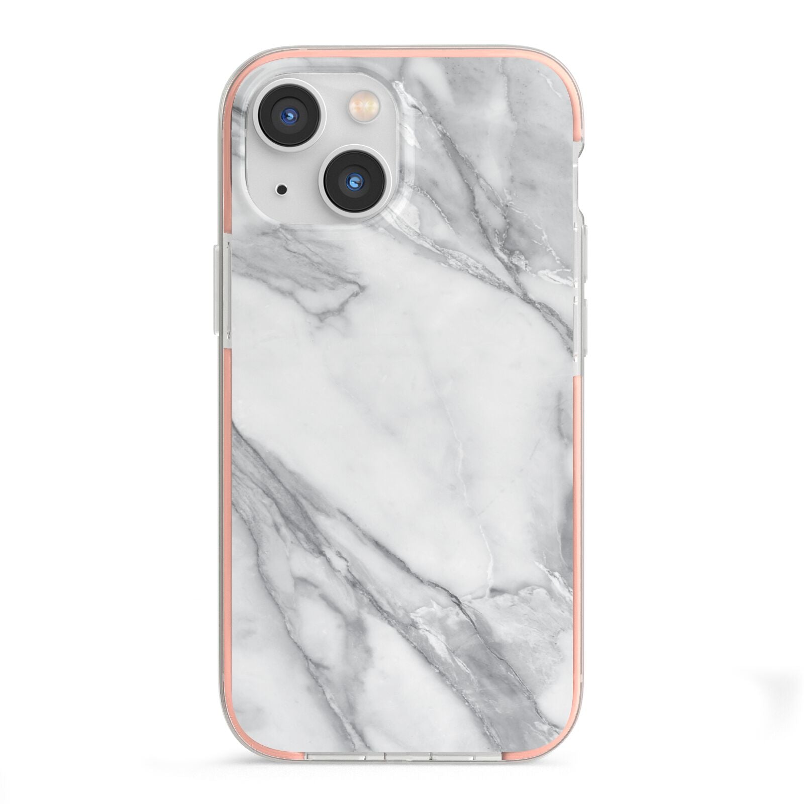 Faux Marble Effect White Grey iPhone 13 Mini TPU Impact Case with Pink Edges