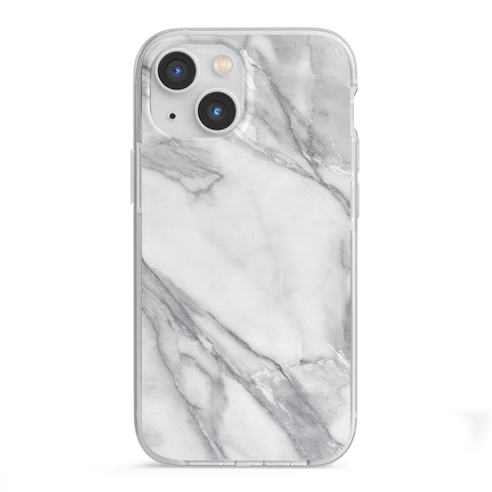 Faux Marble Effect White Grey iPhone 13 Mini TPU Impact Case with White Edges