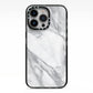 Faux Marble Effect White Grey iPhone 13 Pro Black Impact Case on Silver phone