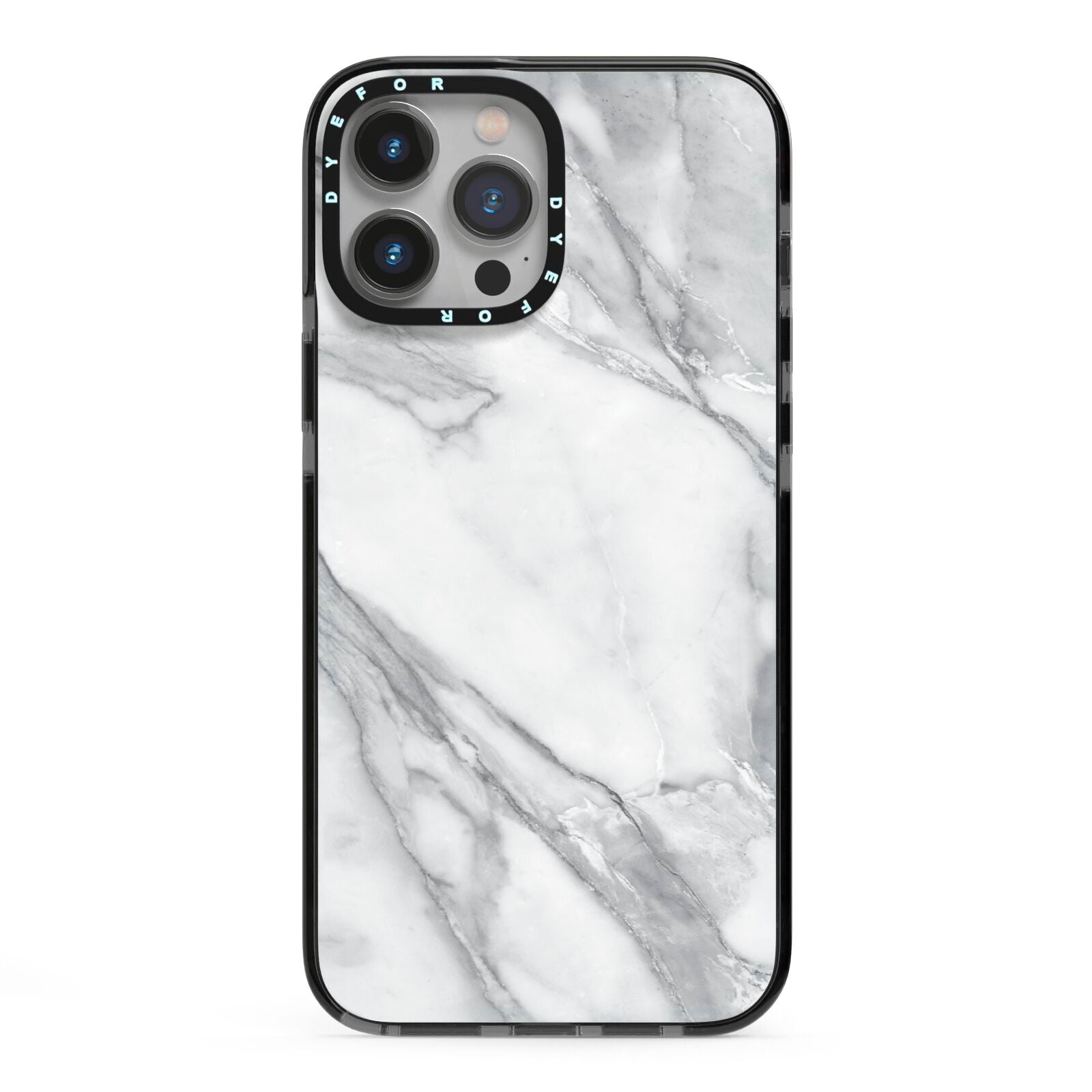 Faux Marble Effect White Grey iPhone 13 Pro Max Black Impact Case on Silver phone