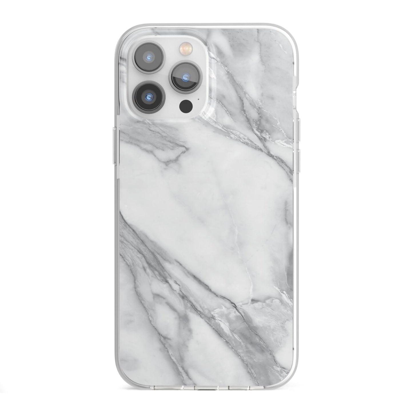 Faux Marble Effect White Grey iPhone 13 Pro Max TPU Impact Case with White Edges
