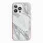 Faux Marble Effect White Grey iPhone 13 Pro TPU Impact Case with Pink Edges