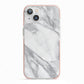 Faux Marble Effect White Grey iPhone 13 TPU Impact Case with Pink Edges