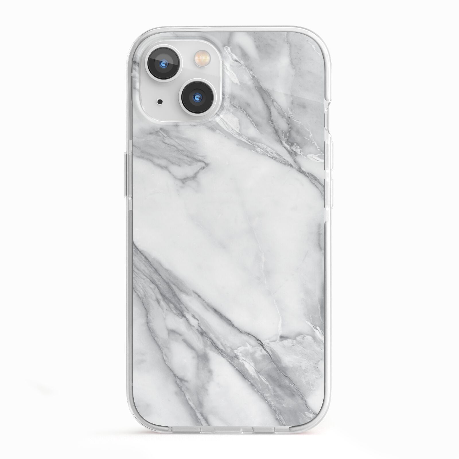 Faux Marble Effect White Grey iPhone 13 TPU Impact Case with White Edges