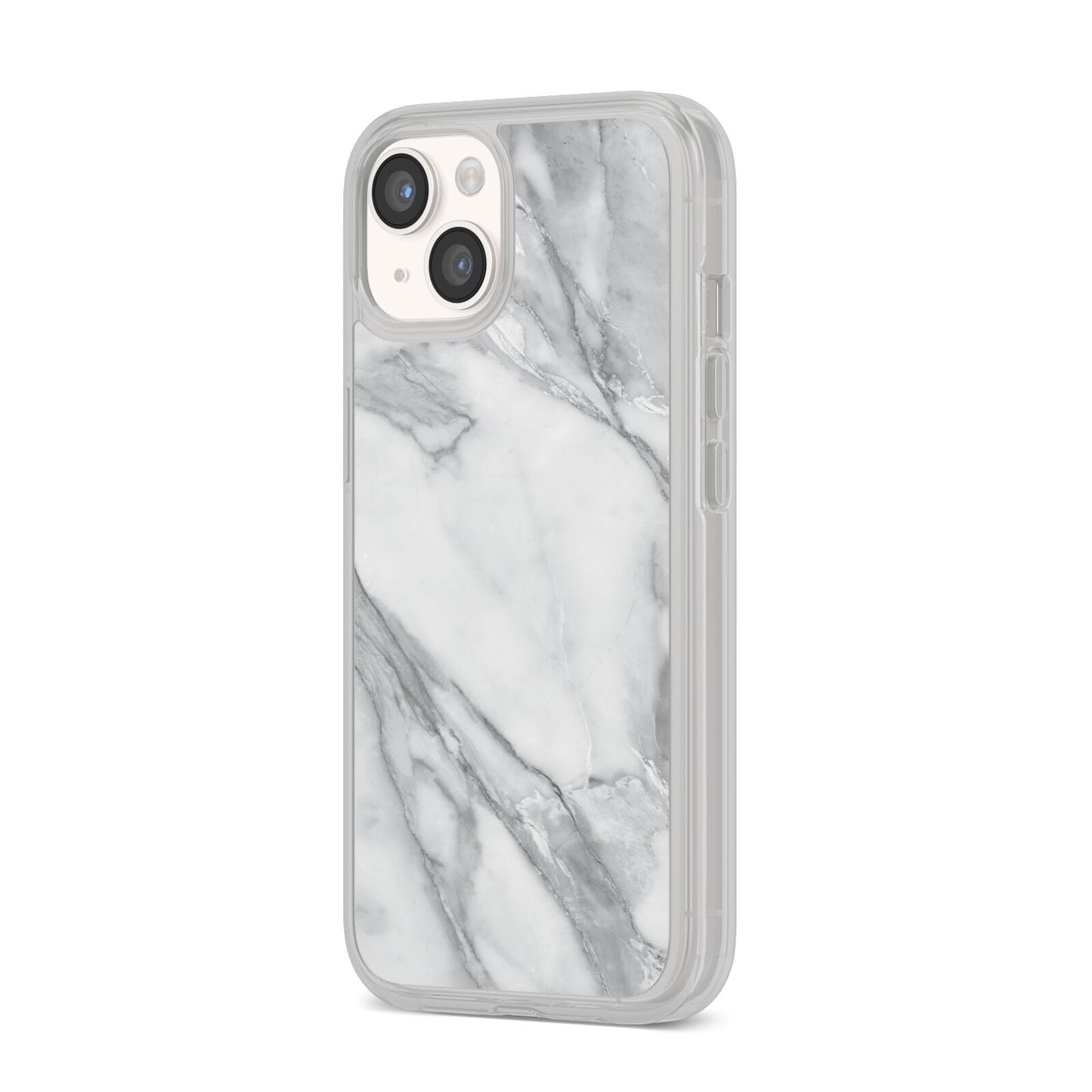 Faux Marble Effect White Grey iPhone 14 Clear Tough Case Starlight Angled Image