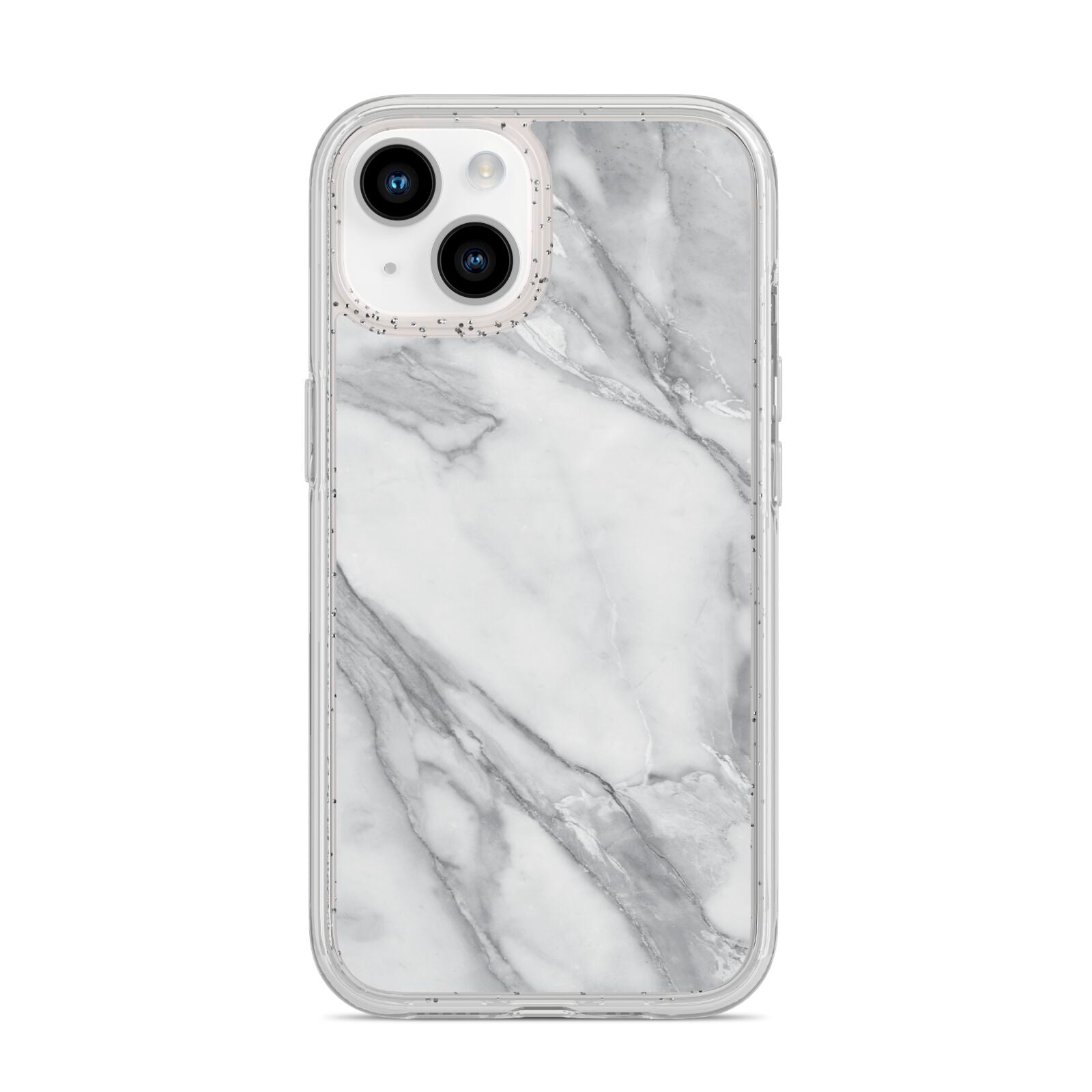 Faux Marble Effect White Grey iPhone 14 Glitter Tough Case Starlight