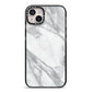 Faux Marble Effect White Grey iPhone 14 Plus Black Impact Case on Silver phone