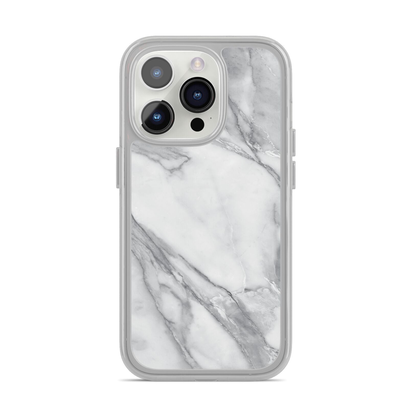 Faux Marble Effect White Grey iPhone 14 Pro Clear Tough Case Silver