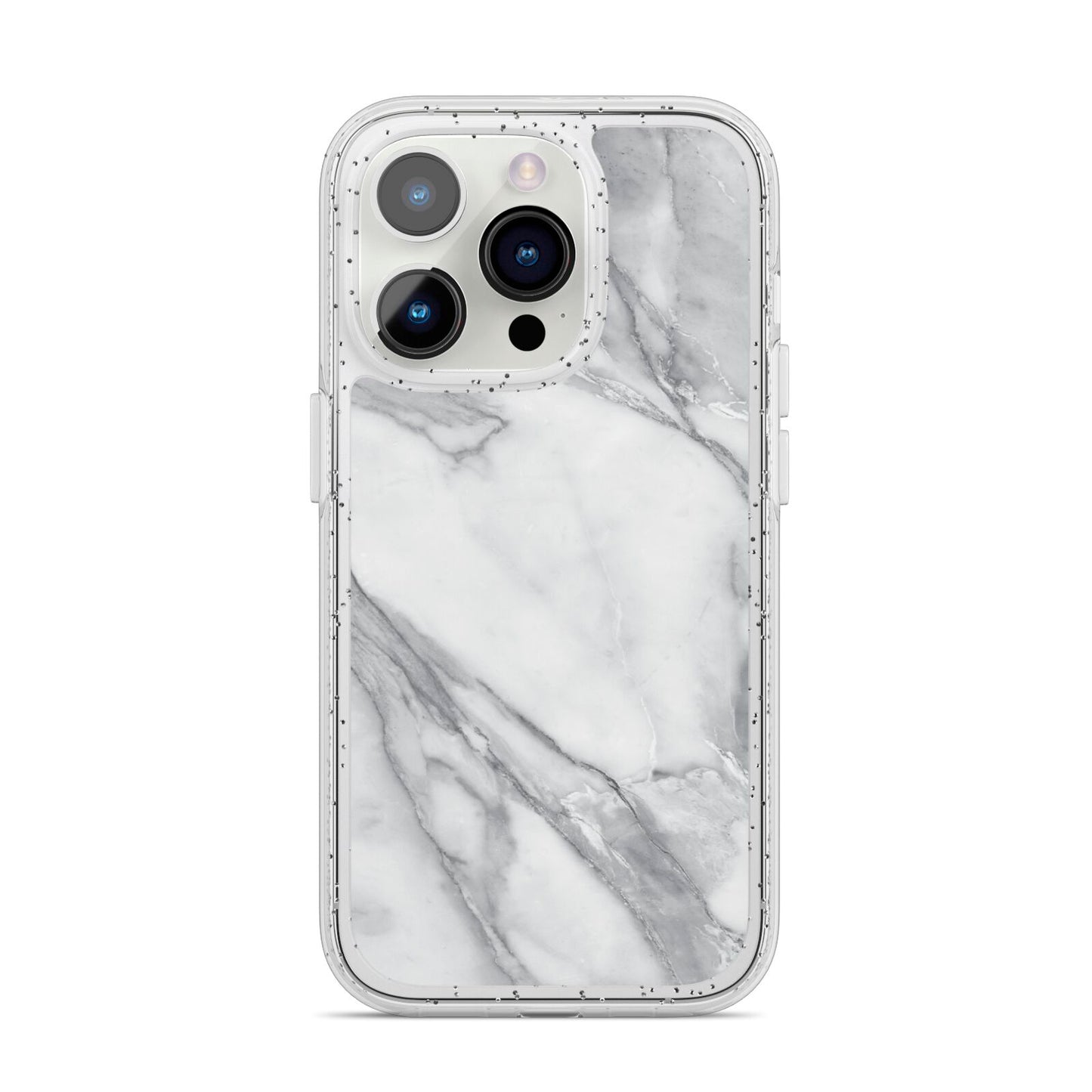 Faux Marble Effect White Grey iPhone 14 Pro Glitter Tough Case Silver