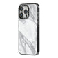 Faux Marble Effect White Grey iPhone 14 Pro Max Black Impact Case Side Angle on Silver phone