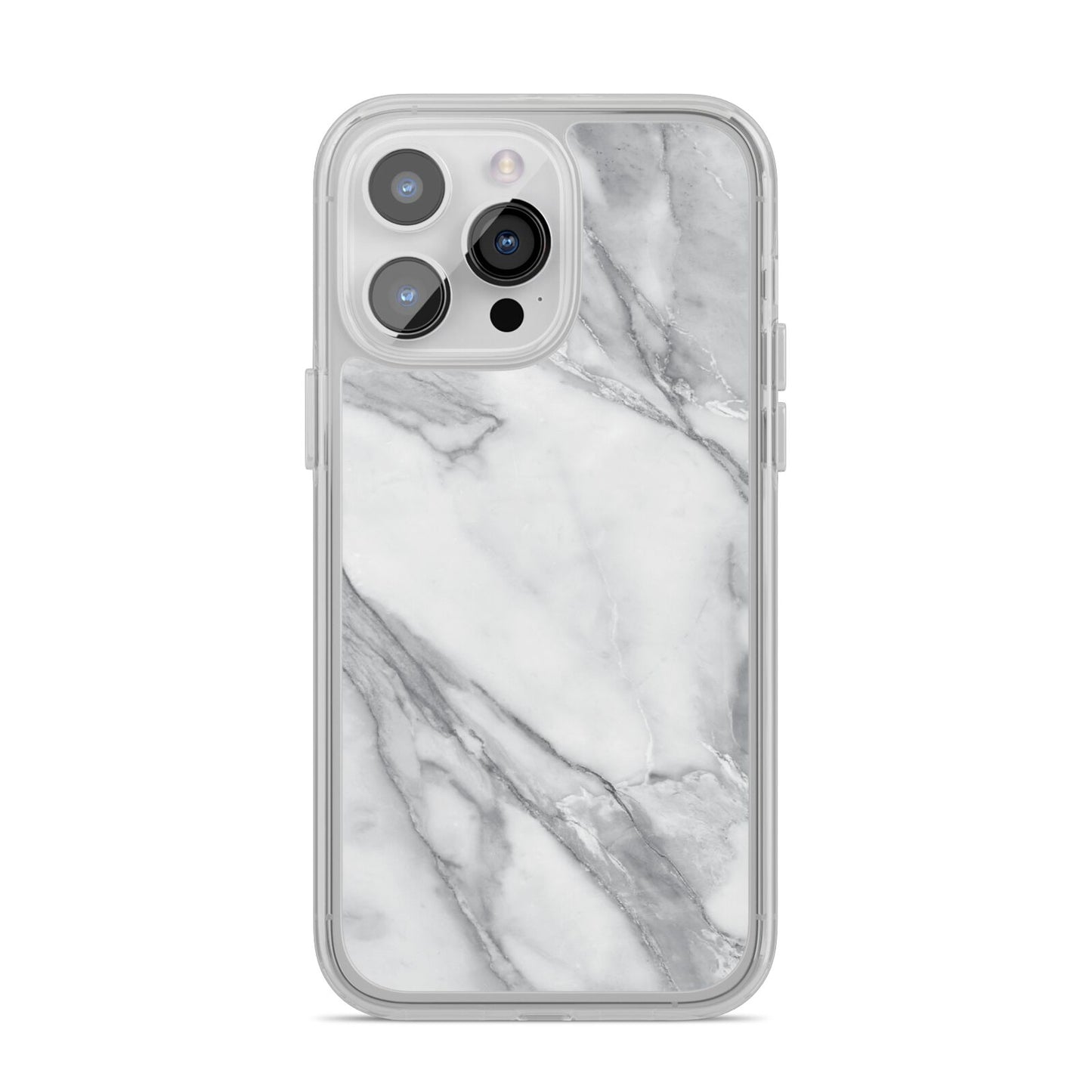 Faux Marble Effect White Grey iPhone 14 Pro Max Clear Tough Case Silver