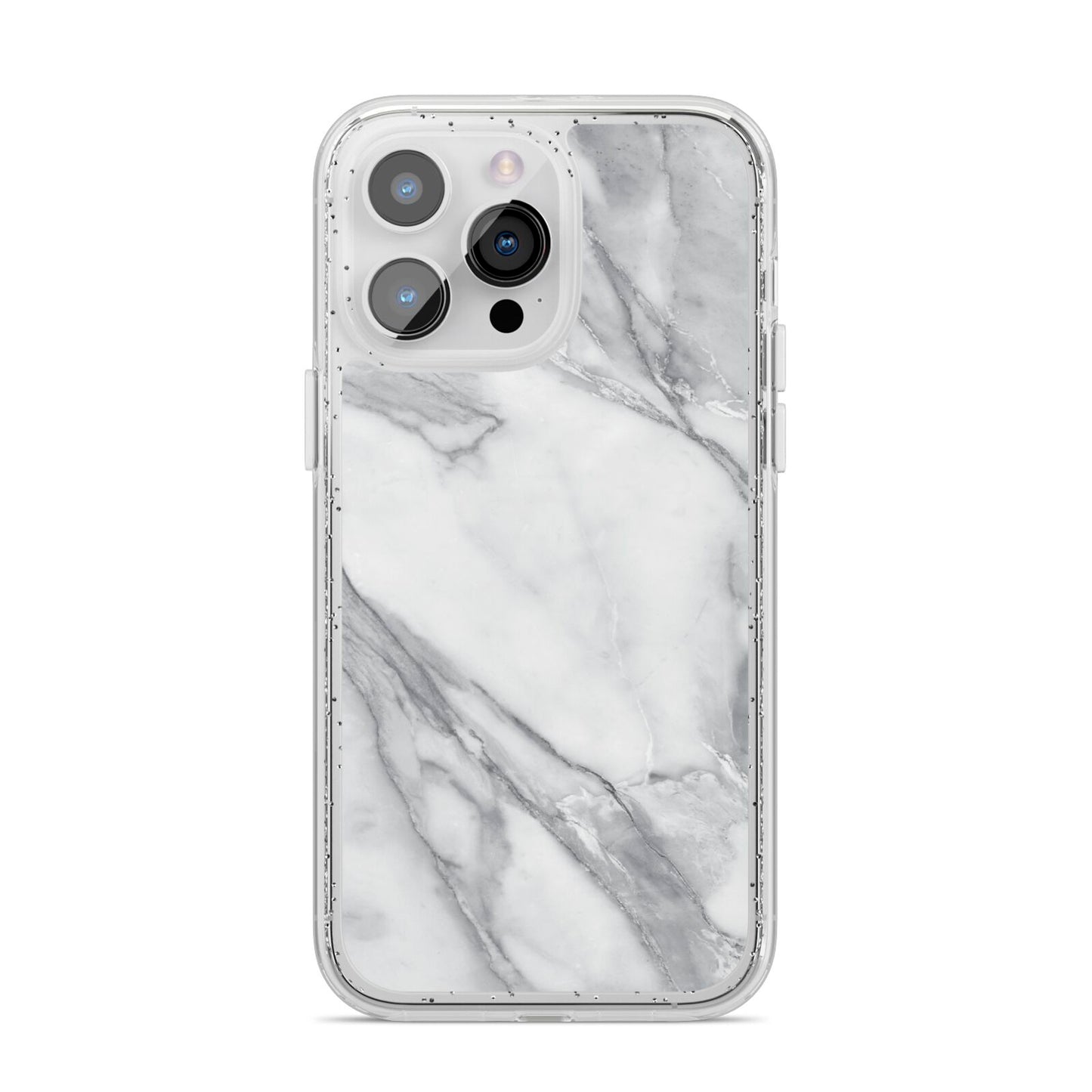 Faux Marble Effect White Grey iPhone 14 Pro Max Glitter Tough Case Silver