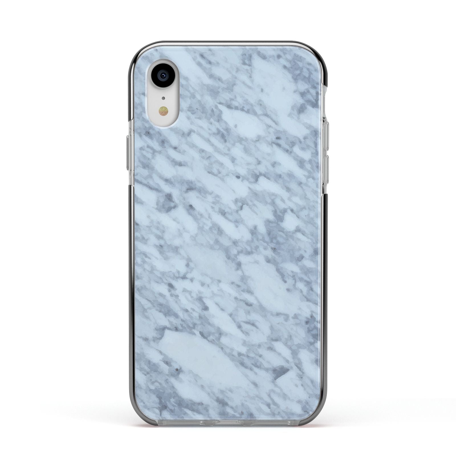 Faux Marble Grey 2 Apple iPhone XR Impact Case Black Edge on Silver Phone
